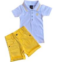 Conjunto Infantil Masculino Verão Camisa Polo E Bermuda Casual Esporte Fino Festas Apresentações Copa Hexa PL002 - Pó-Pô-Pano
