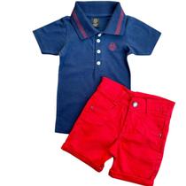 Conjunto Infantil Masculino Verão Camisa Polo E Bermuda Casual Esporte Fino Festas Apresentações Copa Hexa PL002