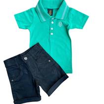 Conjunto Infantil Masculino Verão Camisa Polo E Bermuda Casual Esporte Fino Festas Apresentações Copa Hexa PL002