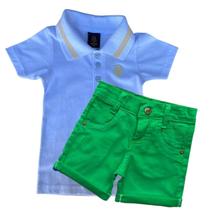 Conjunto Infantil Masculino Verão Camisa Polo E Bermuda Casual Esporte Fino Festas Apresentações Copa Hexa PL002 - Pó-Pô-Pano