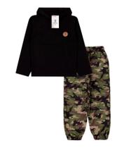 Conjunto Infantil Meia Estacao Masculino C/Capuz Basico Aplique Preto Tam.10