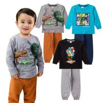 Conjunto Infantil Meia Estação Menino Calça Moletom Peluciado E Camiseta Manga Longa