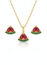 Conjunto infantil melancia cravejado - banhado a Prata / Ouro 18k Banho:Prata