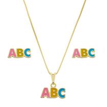 Conjunto Infantil Menina ABC Escola Em Banho de Ouro 18k Conjunto Infantil Menina ABC Escola Em Banho de Ouro 18k