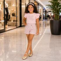 Conjunto Infantil Menina Angerô Blusa Algodão Coração e Short Shine Conjunto Infantil Menina Angerô Blusa Algodão Coração e Short Shine