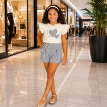 Conjunto Infantil Menina Angerô Blusa Algodão Coração e Short Shine