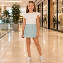 Conjunto Infantil Menina Angerô Blusa Cotton com Tule e Saia Lurex com Listras -
