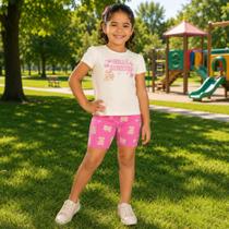Conjunto Infantil Menina Angerô em Cotton Leve Blusa Dogs e Ciclista Estampada -