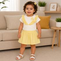 Conjunto Infantil Menina Angerô em Jacquard Blusa com Babado e Short Saia -