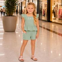 Conjunto Infantil Menina Angerô em Moletinho c/ Textura Blusa Flores e Short Conjunto Infantil Menina Angerô em Moletinho c/ Textura Blusa Flores e Short