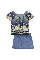 Conjunto infantil menina bata ciganinha e saia jeans - Colorittá