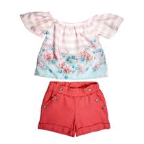 Conjunto Infantil Menina Bata com Shorts em Linho Rosa Conjunto Infantil Menina Bata com Shorts em Linho Rosa
