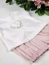 Conjunto Infantil Menina Bata Coração Arabesco Cor:Off WhiteTamanho:GG Conjunto Infantil Menina Bata Coração Arabesco Cor:Off WhiteTamanho:GG