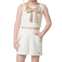 Conjunto Infantil Menina Bika Laço Cropped Branco Off 1805 Conjunto Infantil Menina Bika Laço Cropped Branco Off 1805