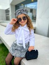 Conjunto infantil menina blogueirinha 3 peças Saia, Blusa e cinto