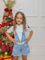 Conjunto infantil menina blogueirinha salopete jeans 3 peças natal ano novo - SHEMIX KIDS