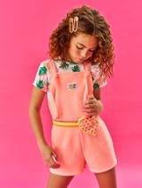 Conjunto Infantil Menina Blusa Abacaxi E Jardineira Natural E Laranja Cinti