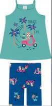 Conjunto Infantil Menina Blusa Alça em Meia Malha Gliter e Bermuda em Cotton Estampada - Malwee Kids