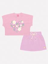 Conjunto Infantil Menina Blusa Aplique Flores E Short-Saia Lilás Mundo Cinti Conjunto Infantil Menina Blusa Aplique Flores E Short-Saia Lilás Mundo Cinti