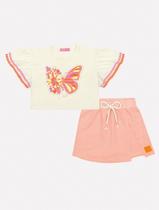 Conjunto Infantil Menina Blusa Borboleta E Short-Saia Laranja Neon Mundo Cinti