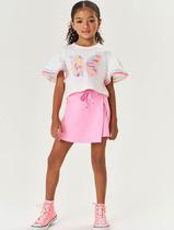 Conjunto Infantil Menina Blusa Borboleta E Short-Saia Rosa Mundo Cinti