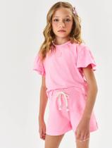 Conjunto Infantil Menina Blusa Boxy E Short Glitter Rosa Cinti