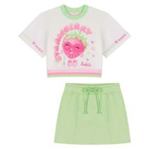 Conjunto Infantil Menina Blusa Boxy Over em Malha Favo e Short Saia em Moletom Kukiê Conjunto Infantil Menina Blusa Boxy Over em Malha Favo e Short Saia em Moletom Kukiê