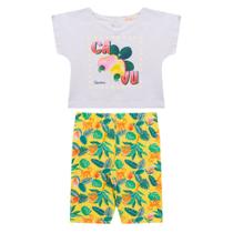 Conjunto Infantil Menina, Blusa Branca Caju MM E Ciclista Amarelo Macaco Conjunto Infantil Menina, Blusa Branca Caju MM E Ciclista Amarelo Macaco
