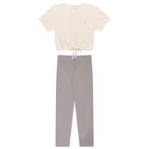 Conjunto Infantil Menina, Blusa Cadarço MM Off E Legging Cinza Conjunto Infantil Menina, Blusa Cadarço MM Off E Legging Cinza
