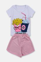 Conjunto Infantil Menina Blusa Canelada e Short Rosa - Destak Conjunto Infantil Menina Blusa Canelada e Short Rosa - Destak
