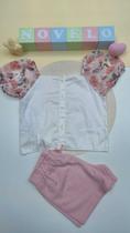 Conjunto Infantil Menina Blusa com Laço e Short Milon Cor:Off WhiteTamanho:8