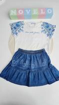 Conjunto Infantil Menina Blusa com Saia Jeans Trick Nick Cor:Off WhiteTamanho:8