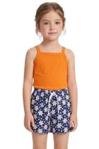 Conjunto Infantil Menina Blusa Cropped de Alcinha com Shorts Estampado Flores