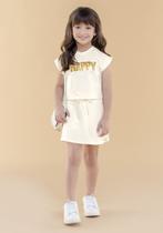 Conjunto Infantil Menina Blusa Cropped e Saia Short Happy Glinny Cor:Off WhiteTamanho:10 Conjunto Infantil Menina Blusa Cropped e Saia Short Happy Glinny Cor:Off WhiteTamanho:10