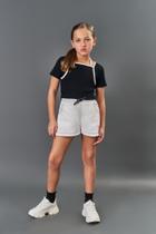 Conjunto Infantil Menina Blusa Cropped + Short Sarja Preto CTV Conjunto Infantil Menina Blusa Cropped + Short Sarja Preto CTV