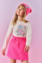 Conjunto Infantil Menina Blusa E Saia Veludo Rosa Neon Mundo Cinti