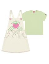 Conjunto Infantil Menina Blusa E Salopete Strawberry Verde E Off White Cinti