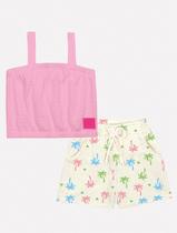 Conjunto Infantil Menina Blusa E Short Coqueiros Rosa Mundo Cinti