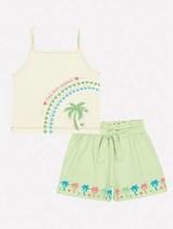 Conjunto Infantil Menina Blusa E Short Coqueiros Verde Mundo Cinti Conjunto Infantil Menina Blusa E Short Coqueiros Verde Mundo Cinti