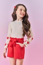 Conjunto Infantil Menina Blusa E Short Corações Vermelho Mundo Cinti