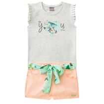 Conjunto Infantil Menina Blusa E Short Cotton Salmão Conjunto Infantil Menina Blusa E Short Cotton Salmão