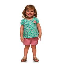 conjunto infantil menina blusa e short em Cotton e molicotton