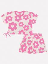 Conjunto Infantil Menina Blusa E Short Floral Rosa Mundo Cinti