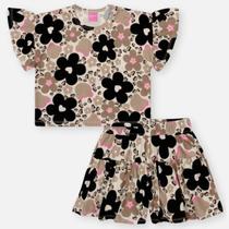 Conjunto Infantil Menina Blusa E Short Flores 12467 Cinti
