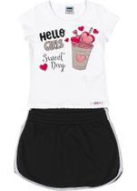 Conjunto Infantil Menina Blusa e Short Marlan Branco/Preto 42517