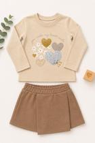 Conjunto Infantil Menina Blusa e Short Saia Coração Cor:BegeTamanho:8 Conjunto Infantil Menina Blusa e Short Saia Coração Cor:BegeTamanho:8