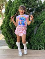 Conjunto Infantil Menina Blusa e Short Saia Stitch Verão Conjunto Infantil Menina Blusa e Short Saia Stitch Verão