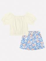 Conjunto Infantil Menina Blusa E Short-Saia Ursinhos Azul Mundo Cinti