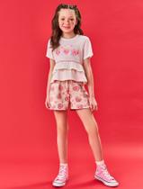 Conjunto Infantil Menina Blusa E Short Strawberry Natural E Rosa Cinti