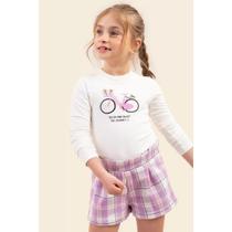 Conjunto Infantil Menina blusa e shorts em flanela Bugbee